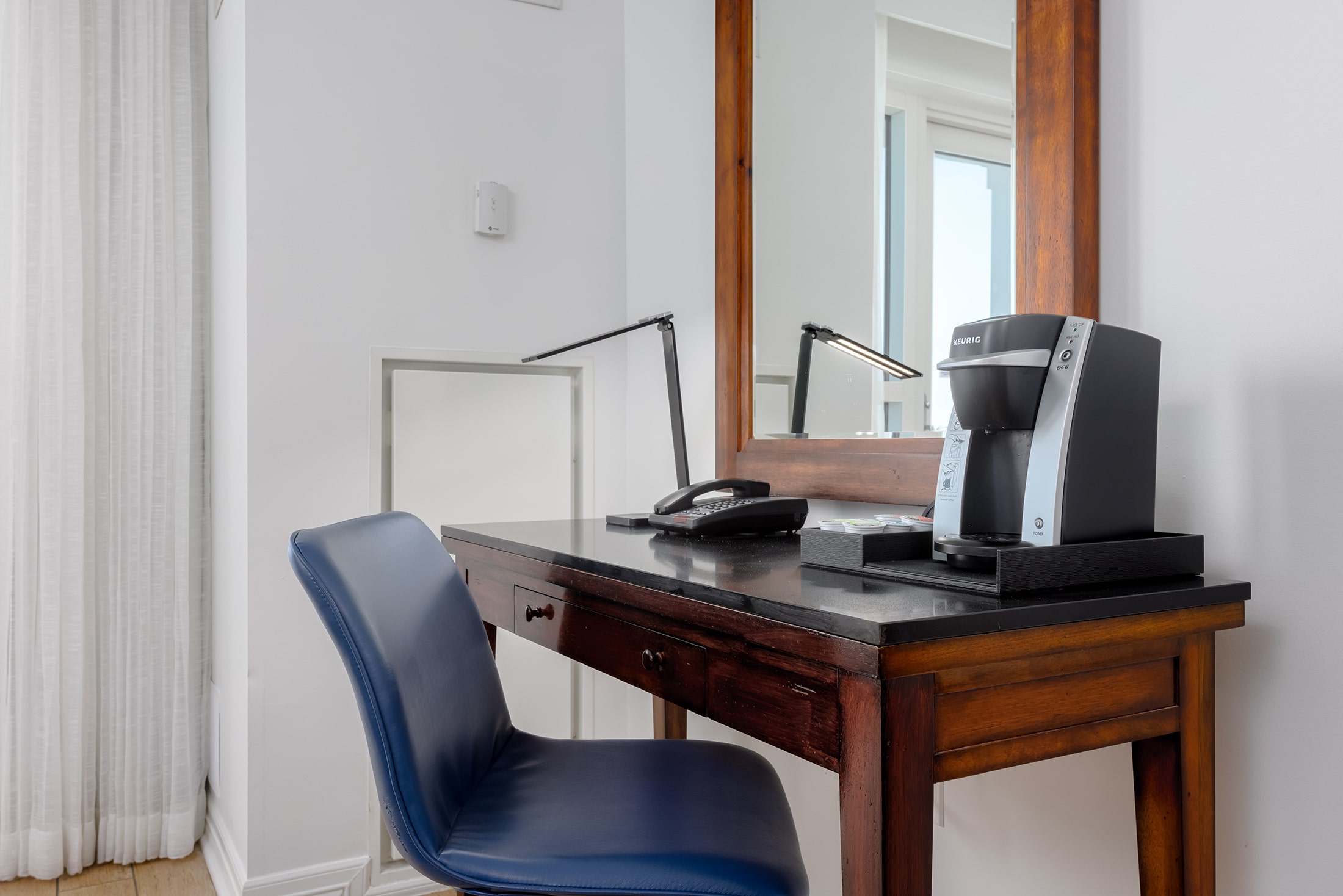 office desk with coffee machine